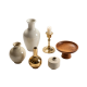 Mid-Century Neutral Ceramic & Wood Decor Set | Brass Accent Home Styling Kit