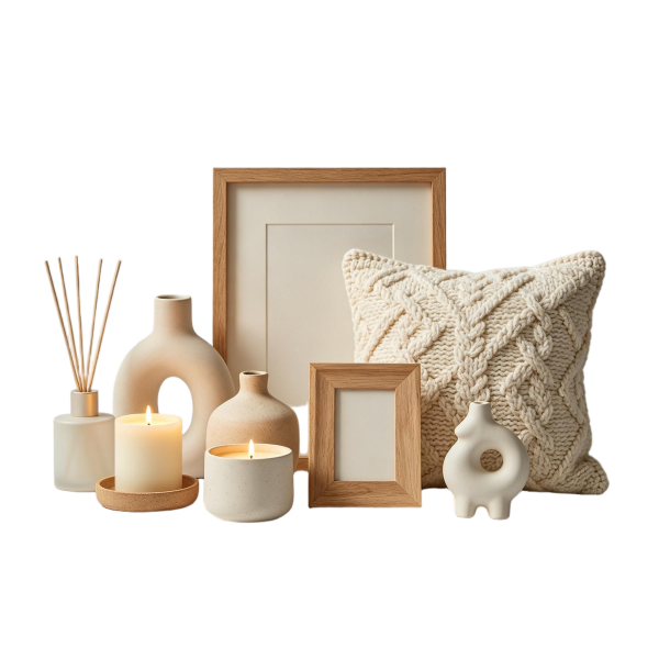 Boho Knit Pillow & Neutral Decor Bundle | Ceramic Vases, Fragrance & Frames Set