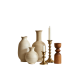 Warm Neutral Wabi-Sabi Vase & Brass Candle Holder Set | Earthy Japandi Home Decor Bundle