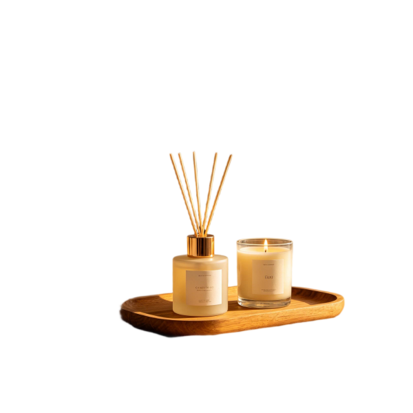 Neutral Reed Diffuser & Scented Candle Set with Wooden Tray | Calming Home Fragrance Kit
