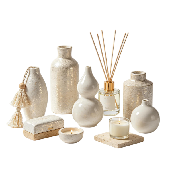Shimmering Ivory Ceramic Vase & Candle Holder Collection | Luxe Neutral Home Decor