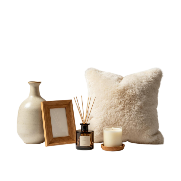 Cozy Neutral Pillow & Ceramic Vase Decor Set | Fluffy Home Styling Kit for Living Room