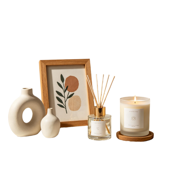 Minimalist Donut Vase & Abstract Art Print Decor Set | Neutral Home Styling Kit