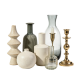 Layered Neutral Vase & Brass Candle Holder Collection | Modern Home Decor Set
