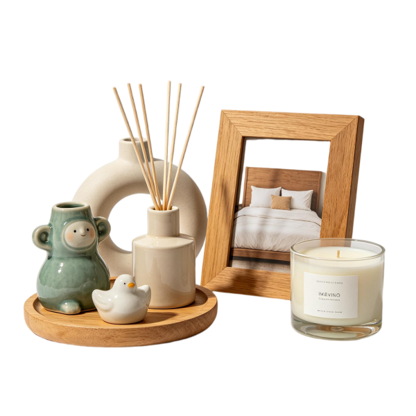 Cute Japandi Ceramic Figurine & Fragrance Decor Set | Whimsical Neutral Home Accents